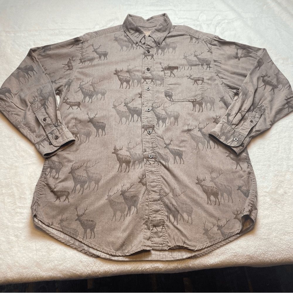 Woolrich Menโs Deer Print Shirt Large Cotton Hunting Outdoor Button Down